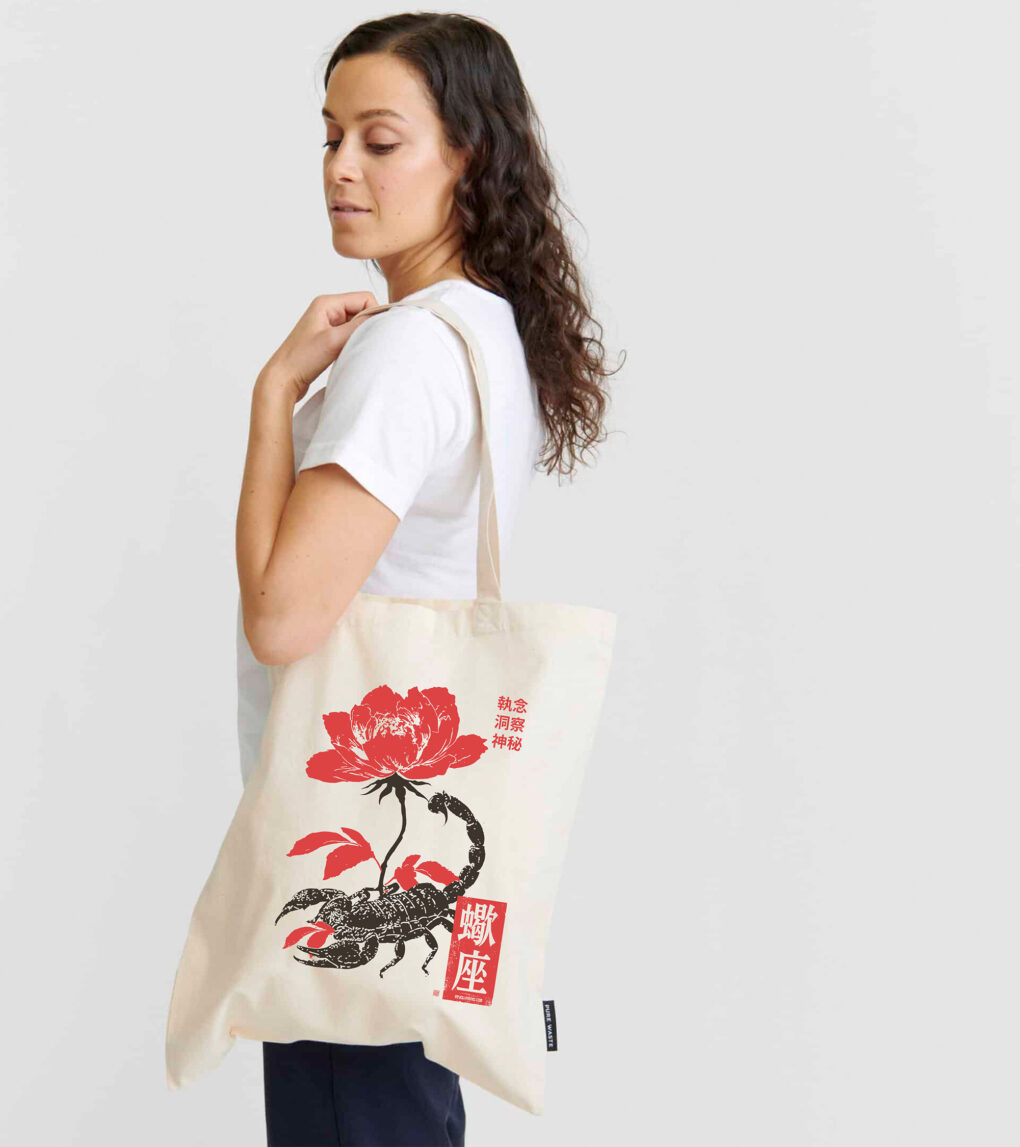 Torba bawełniana z recyklingu – Zodiak Skorpion – Japoński Kanji