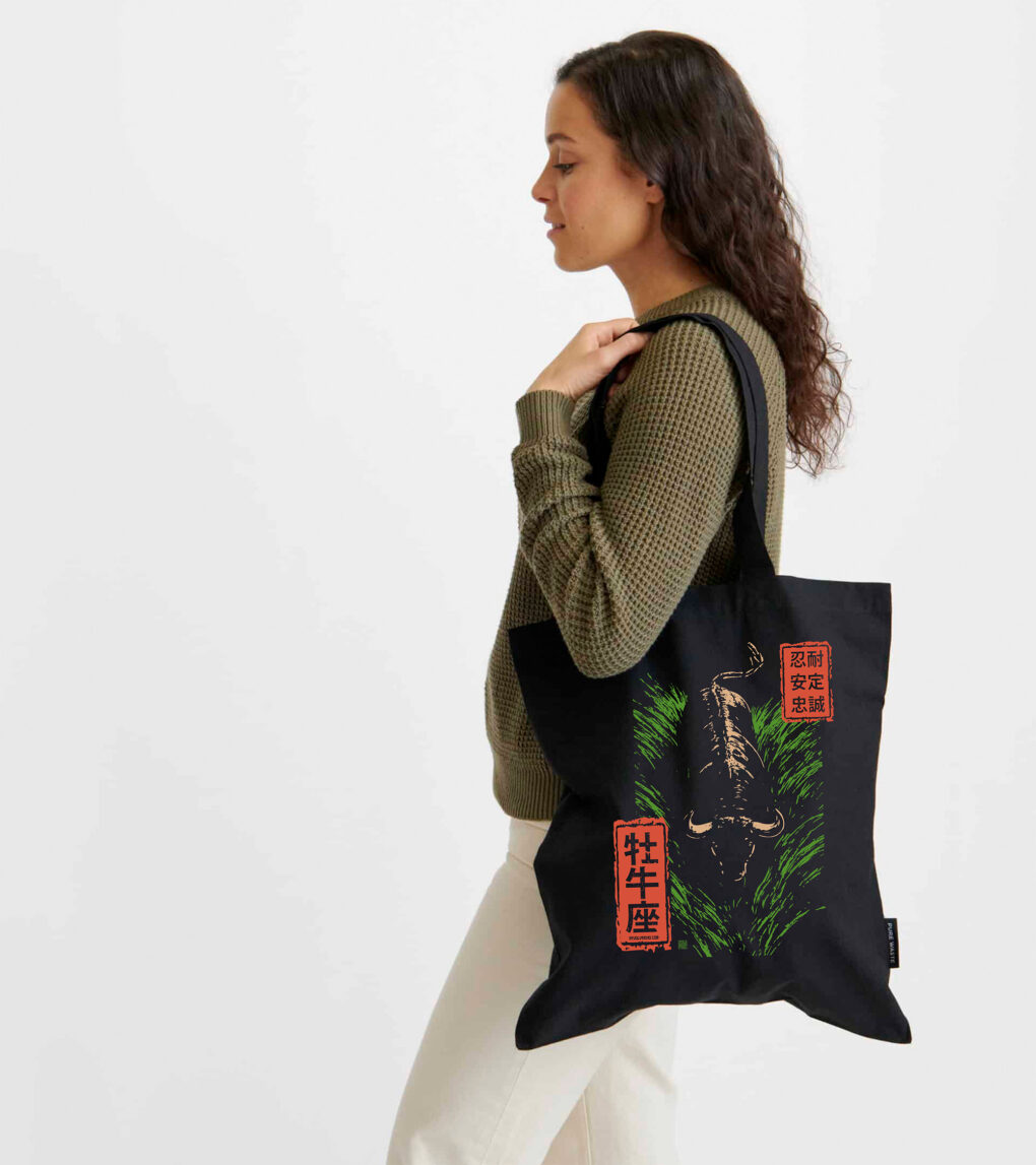 Torba bawełniana z recyklingu – Zodiak Byk – Japoński Kanji