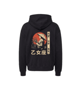 Bluza oversized z recyklingu, czarna - Zodiak Panna - Japoński Kanji
