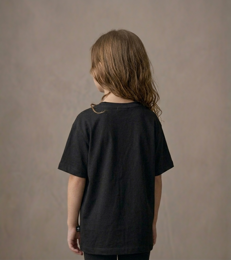 T-shirt dziecięcy z recyklingu, czarny, Revolverino